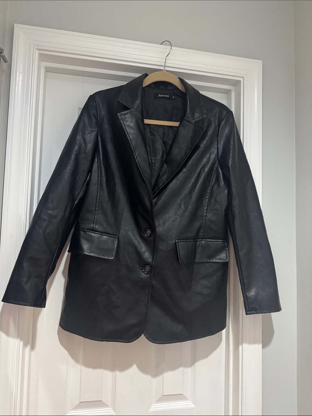 Faux Leather Blazer Jacket - Black